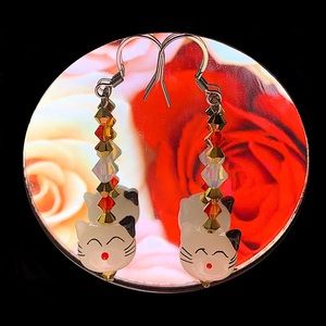 Long cat earring set w/ Swarovski crystals